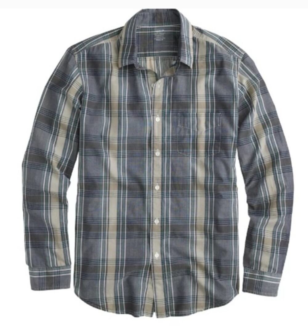 J. Crew Lightweight Chambray Shirt Mens Medium Deep Ultramarine Plaid Button